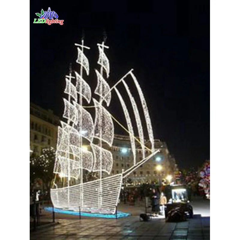 custom.Customized Outdoor Ship Illuminated 3D Sculpture Led Boat Motif Lights