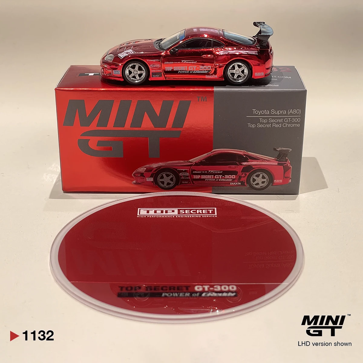 In Stock Ready To Ship MiniGT 1132 1:64 Toyota Supra MK4 Top Secret GT-300 Chrome Red LHD Diecast Model Car