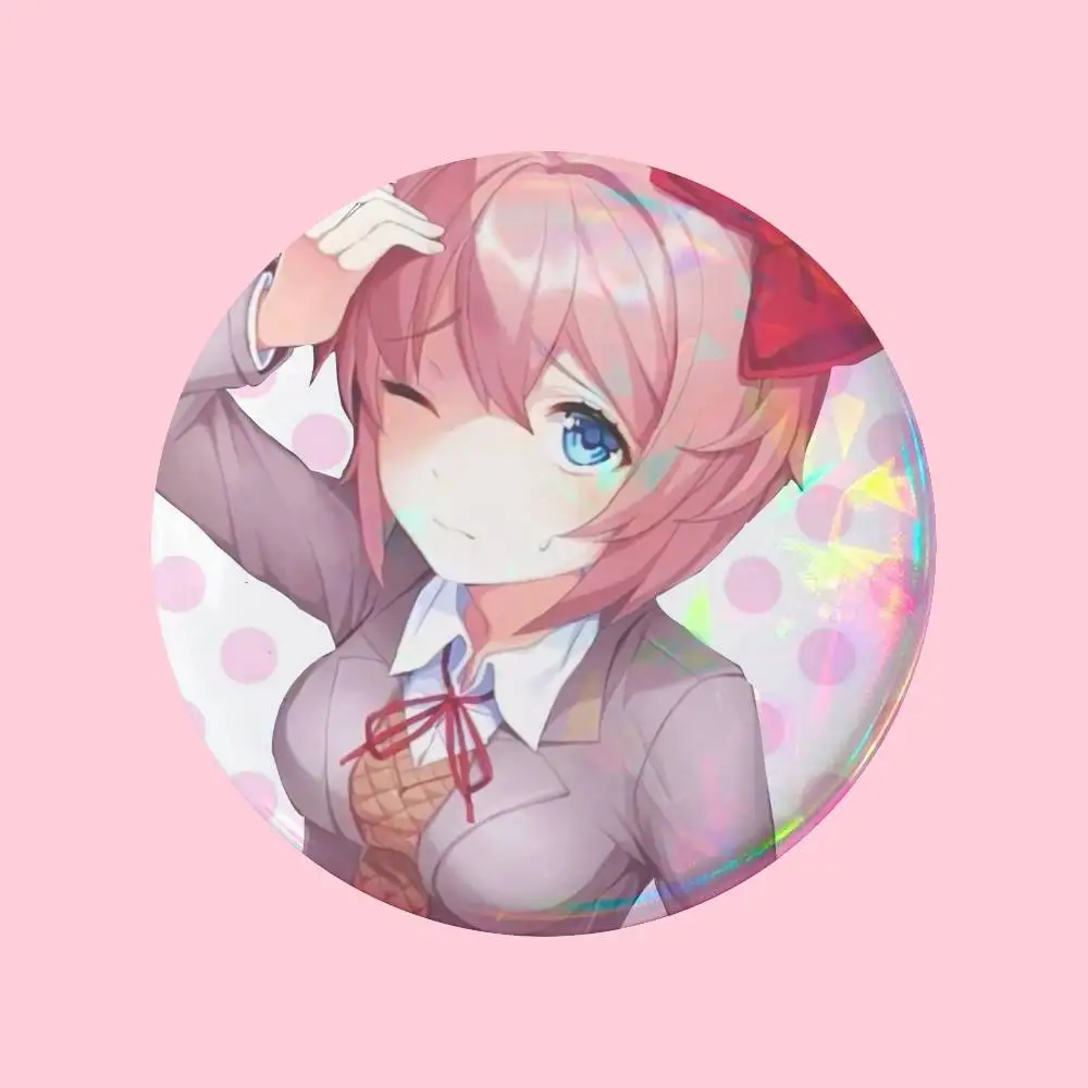 Cartoon-Spielfigur Sayori Anstecknadeln 25 32 44 58 75 mm Runde Cosplay-Pins Taschendekoration Fans Sammlerstücke Freunde Geschenke Brosche Souvenir – Detail 5