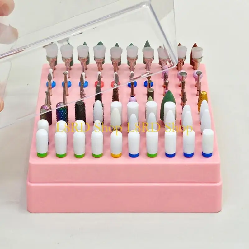 L8rd Drill Bits Sooting Solution 100 Holes Professional Manicure Tools منظم مع غطاء شفاف لاستخدام الصالون المنزلي