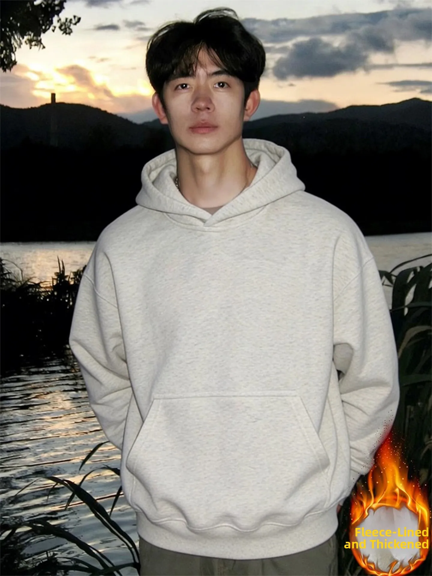 

Men's Thiened Fce Hoodie Winter Jaet Cleanfit American Sle White Flower ey High Street Coat Polyester Fiber Long S...
