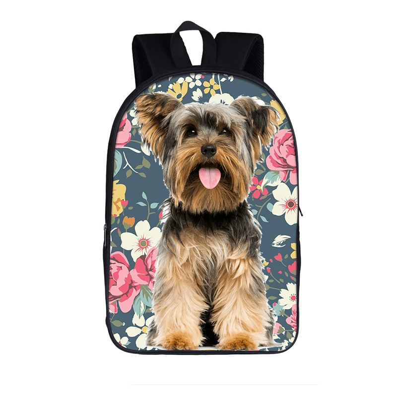 Flower Dog Yorkshire Terrier / French Bulldog Backpack Children School Bags for Teenage Girl Boy Daypack Kid School Backpack Bag