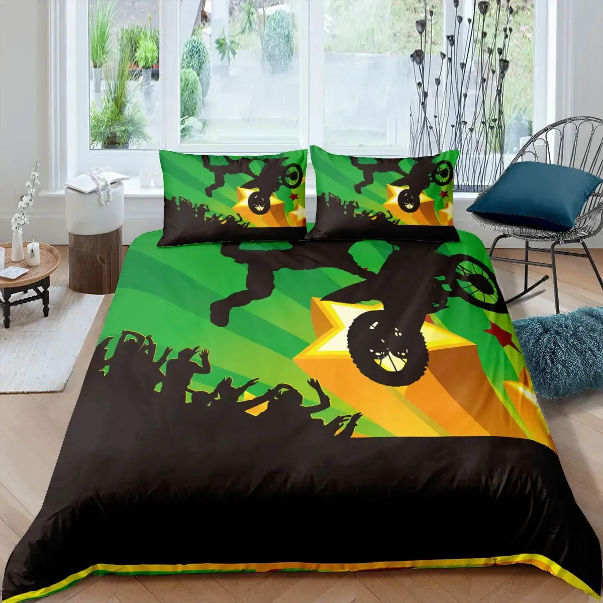 

Single-sided Motorbike Printed Comforter Bedding Sets, Comfortable Bedspreads, Duvet, King Bedding, Birthday Gift, 3Pcs