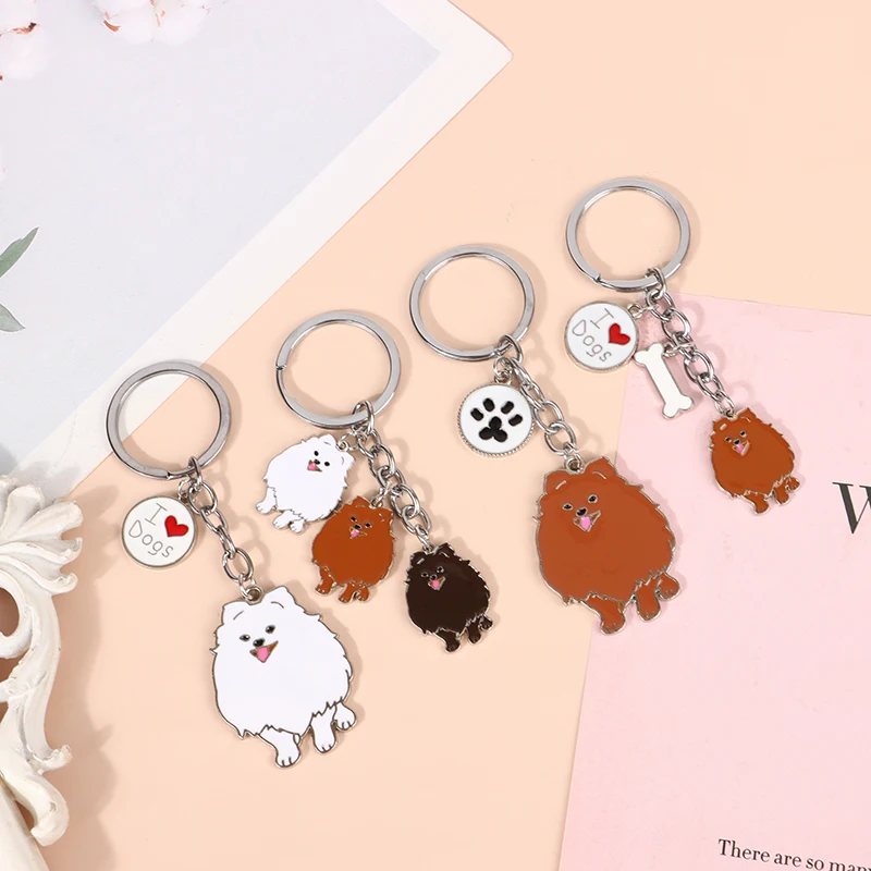 Lovely Pomeranian Dog Key Chains Charm Pet Dogs Bag Charms Pendant Car Keyring Ornaments Gifts