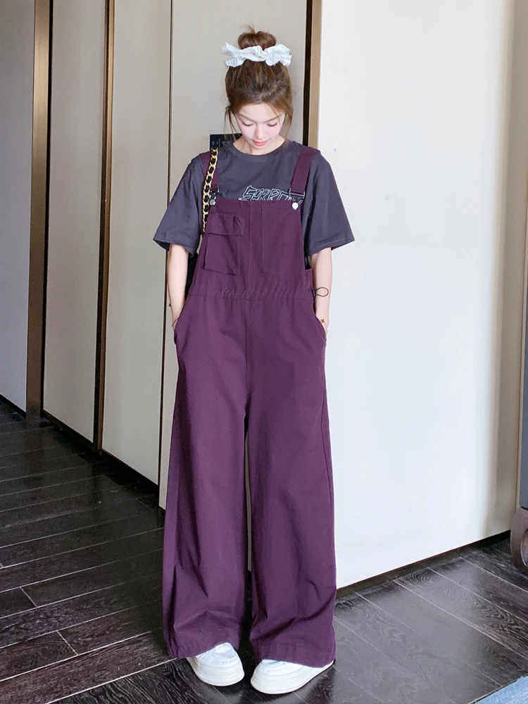

Retro High Waist Overalls Women's Purple Versatile Casual Anti-Aging Spring 2026 New Korean Style Commute Pocket Design