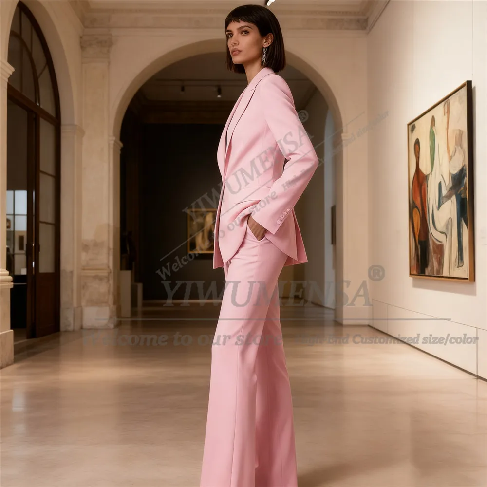 Women's Formal Suit 2025 Fashion Pink 2 Piece Blazer With Straight-Leg Pants Single Breasted Attire Slim Fit Outfits Customized