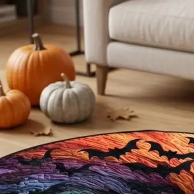 3D Optical Illusion Rug Faux Cashmere Stain Resistant Halloween Decor Mat For Living Room Hallway Doorway Home Seasonal Ornament