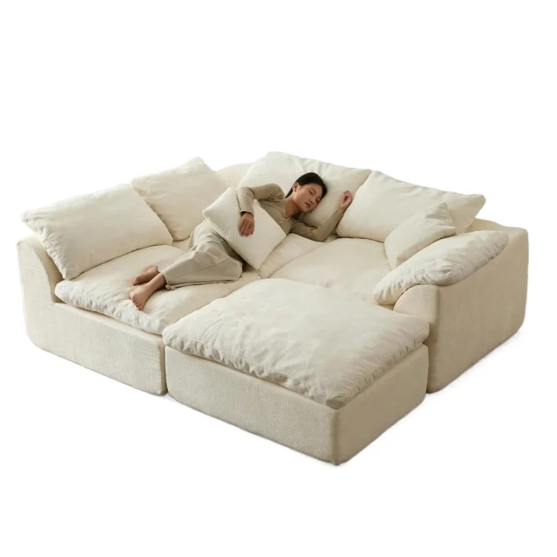 

Convertible L-shaped Boneless Sofa with Footstool, Finney Velle Fabric, Compression Sofa, Modular Combination Sofa