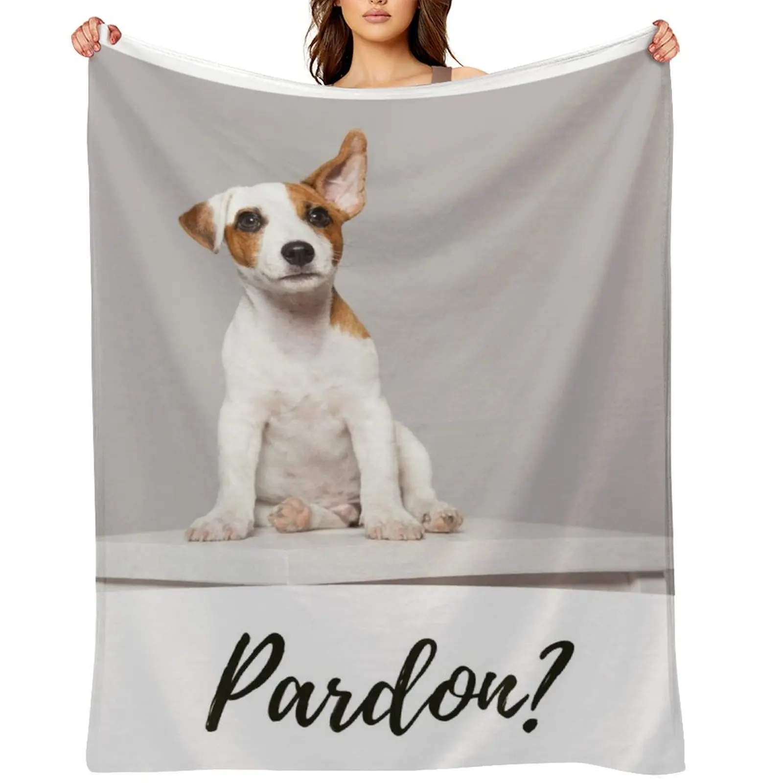 

Pardon Jack Russell Terrier puppy. Sitting. One ear folded over, the other pointed upwards Throw Blanket Retros Blankets
