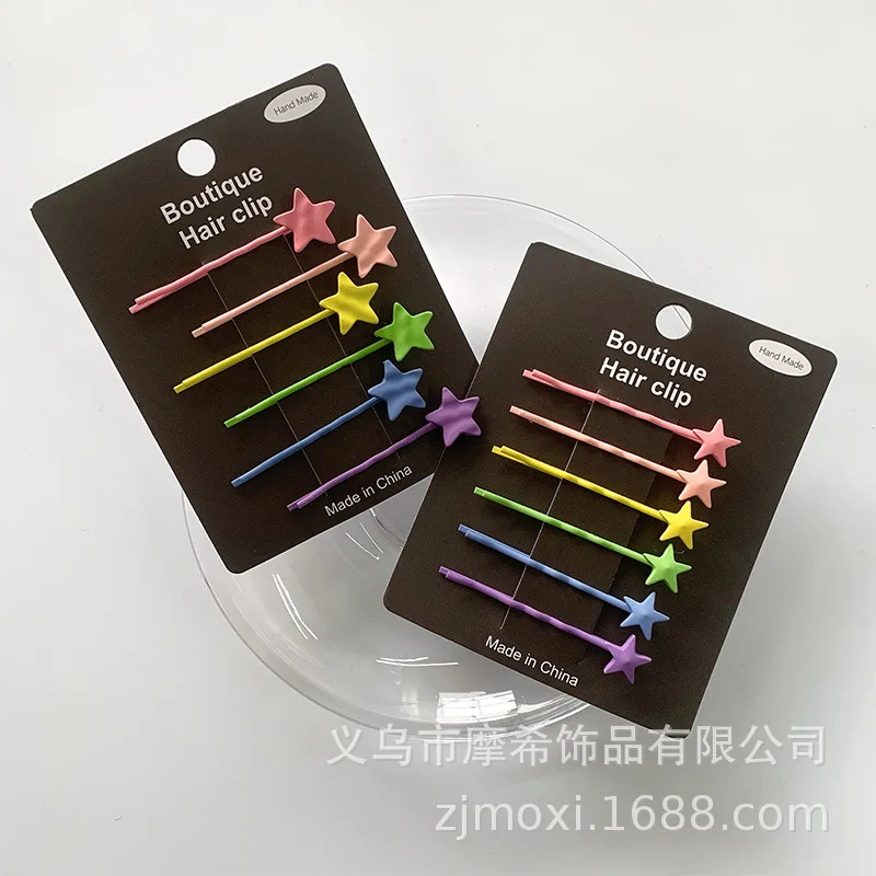 

Candy Color Basic Hair Clips Set Cute Bow & Pentagram Side Clips Sweet Hair Barrettes Fashion All Match Hair Accessory for Girls