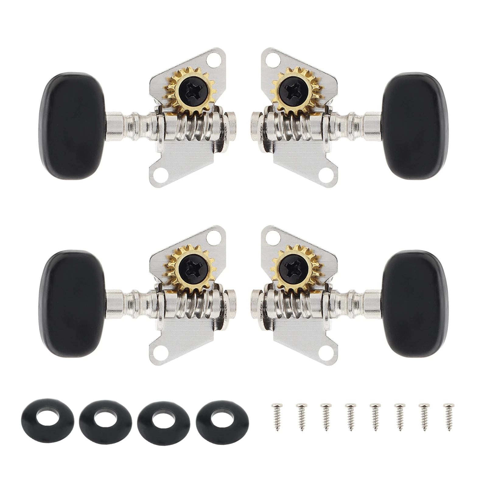4 Stück Ukulele Schwarz Stimmwirbel 2R+2L Stahl Mechaniken Mechaniken für 21/23/26 Zoll Ukulelen – Detail 2