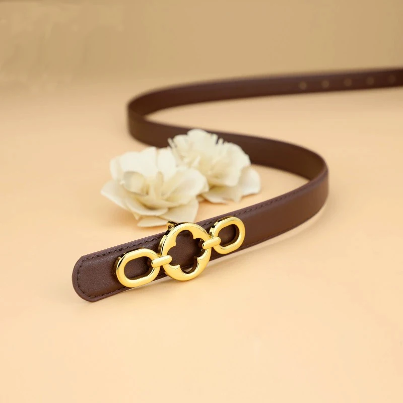 

New Vintage Flower Ring Buckle Belt Genuine Leather Belts Classic Solid Color Waistband Casual Jeans Pants Belt For Women Girls