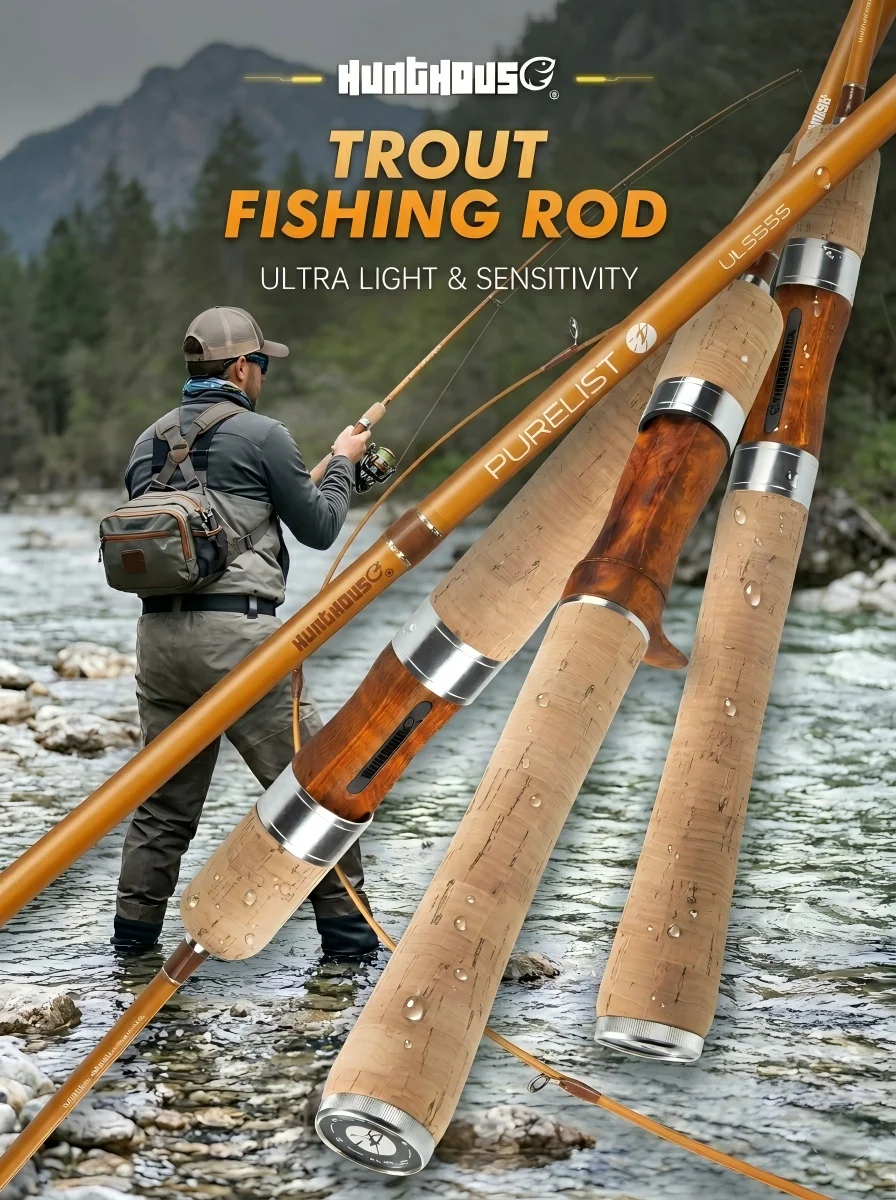 Hunthouse UL Trout Angelrute Spinning Casting Ultraleichter Köder WT 0,2–0,8 g 0,8–6 g 1,65 m 1,75 m 1,85 m Kohlefaser 0,7 mm Oberseite ULS – Detail 1