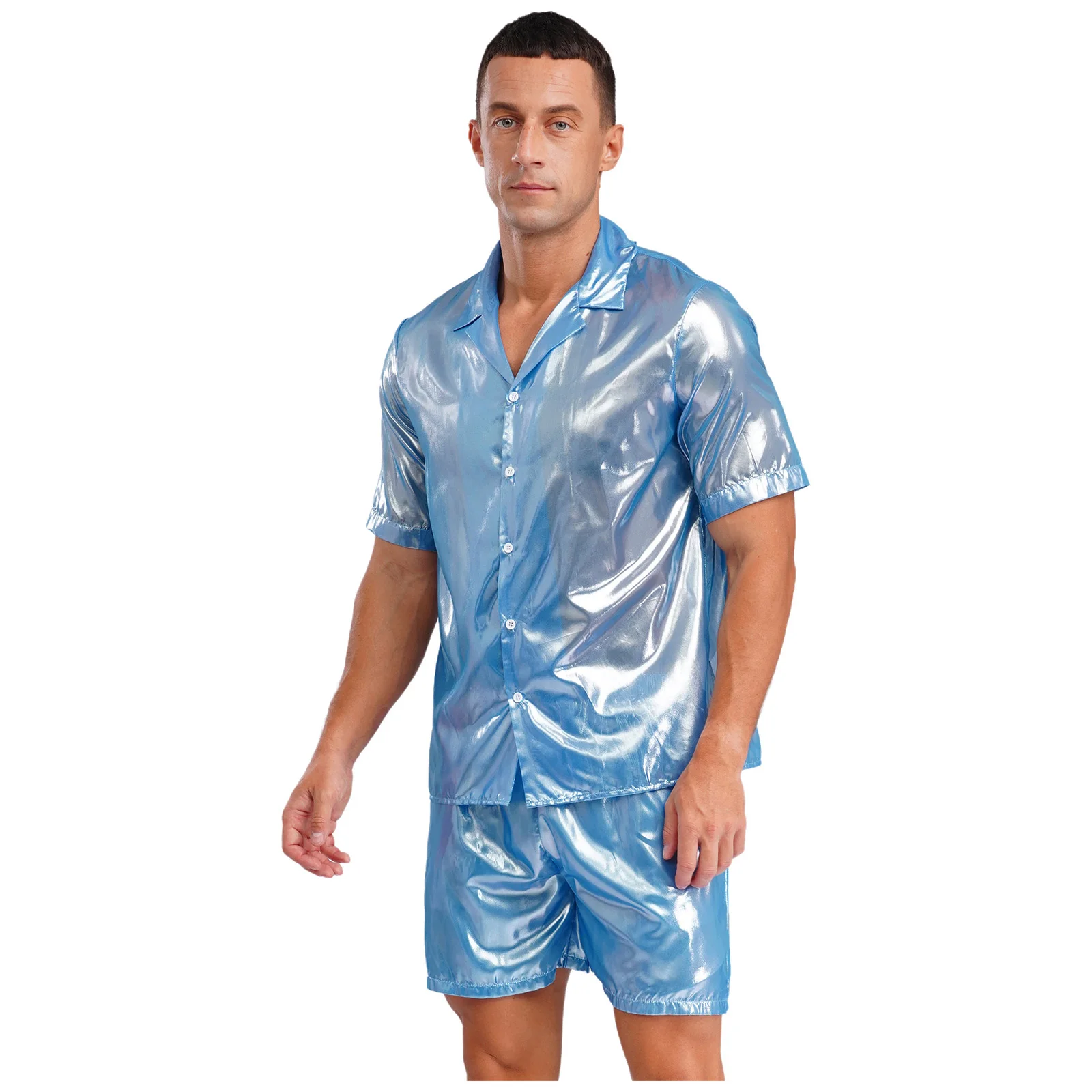 Ropa de playa brillante para hombre, camiseta transparente con garabatos de agua, Top y cintura elástica, calzoncillos Boxer sueltos para piscina, playa, ropa para discoteca nocturna