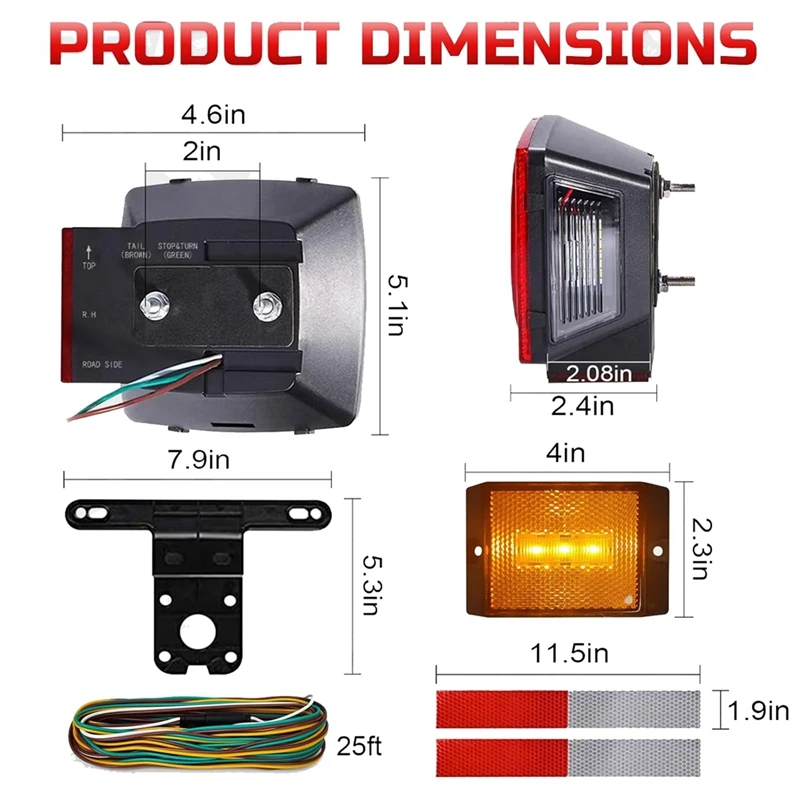 12V Square LED Trailer Light Kit,Submersible IP68 LED Stop Turn Tail Side Marker License Light For Utility Trailer,Boat