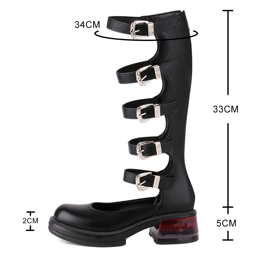 Street Style Punk Cool Boots Spring and Summer 2023 Fashion Buckle Design Chunky Heels Sandals Platform Shoes for Women,Big Size