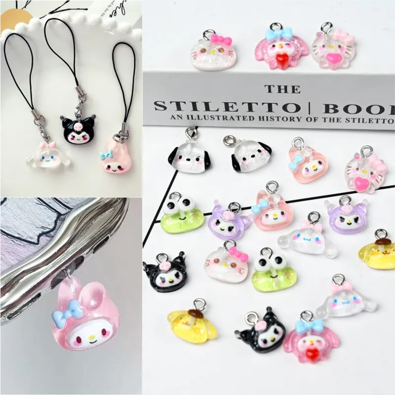 10pcs/bag Translucent Kuromi Melody Zipper Buckle Pendant Cartoon Anime Earrings Pendant Children DIY Keychain Necklace Pendant