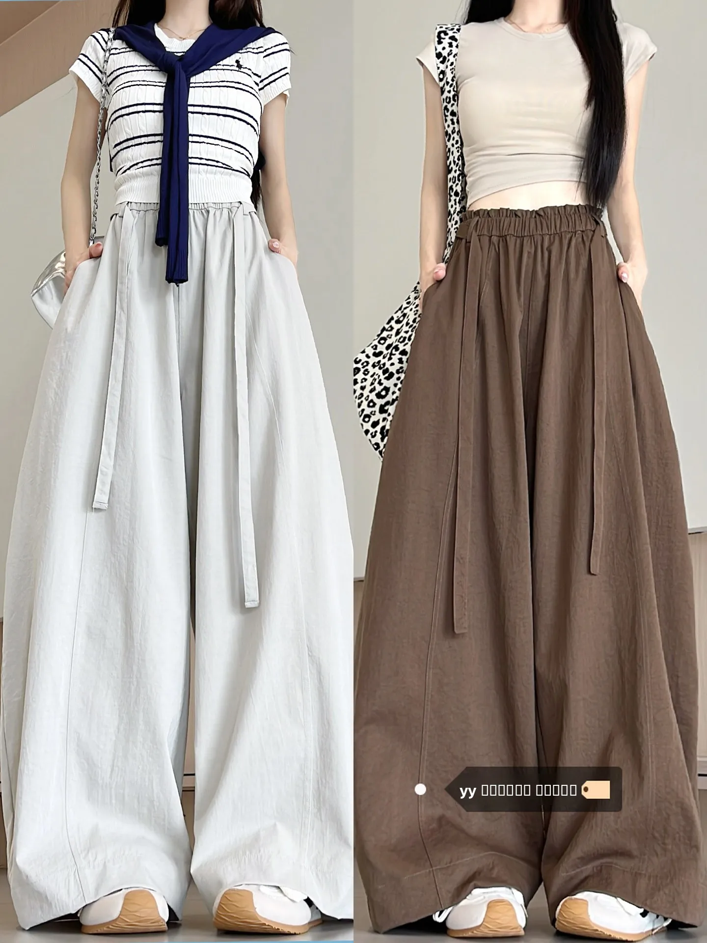 

Корейские широкие брюки Spor Sle, женские тонкие асимметричные повседневные драпированные брюки с высокой талией, ранняя осень, свободный крой