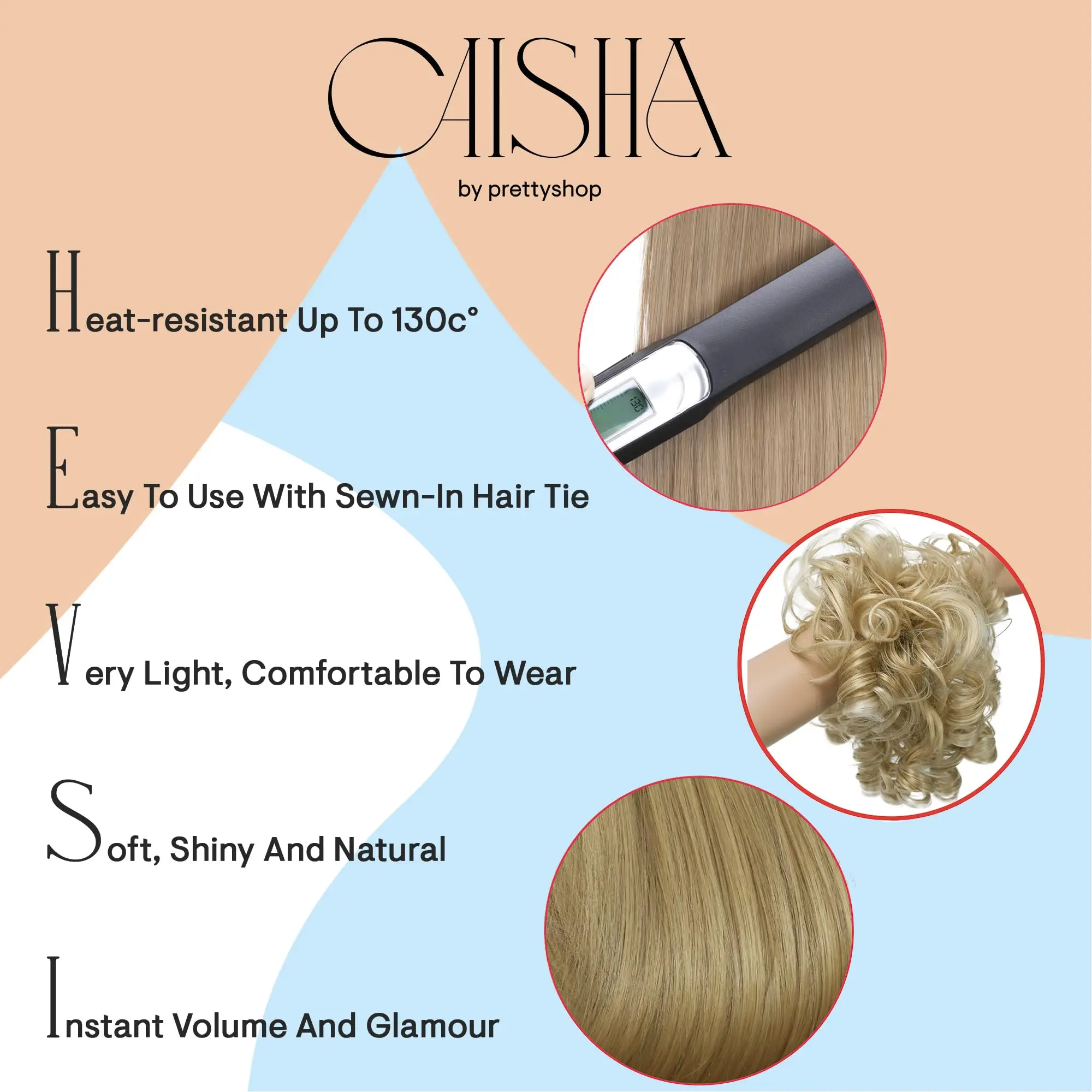 Parrucca sintetica con coulisse per capelli ricci disordinati e lussureggianti, coda di cavallo riccia multicolore