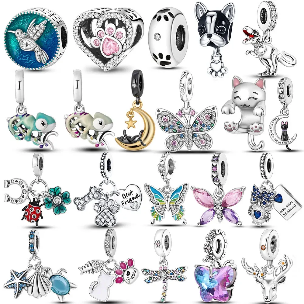 

Animal Collection Silver Plated French Bulldog Cat Butterfly Ladybug Charms Beads fit Original Bracelet Jewelry Making