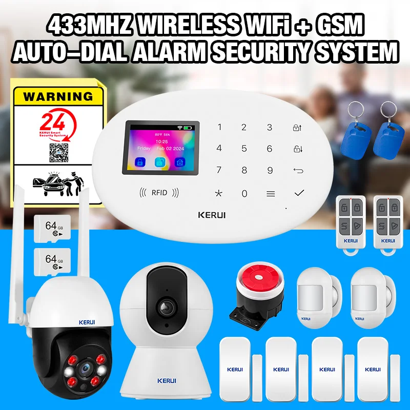 

KERUI WiFi GSM Wireless Home Alarm Kit Tuya Smart Alarm System W202 for Home Security With Motion Sensor Smoke Detector Siren