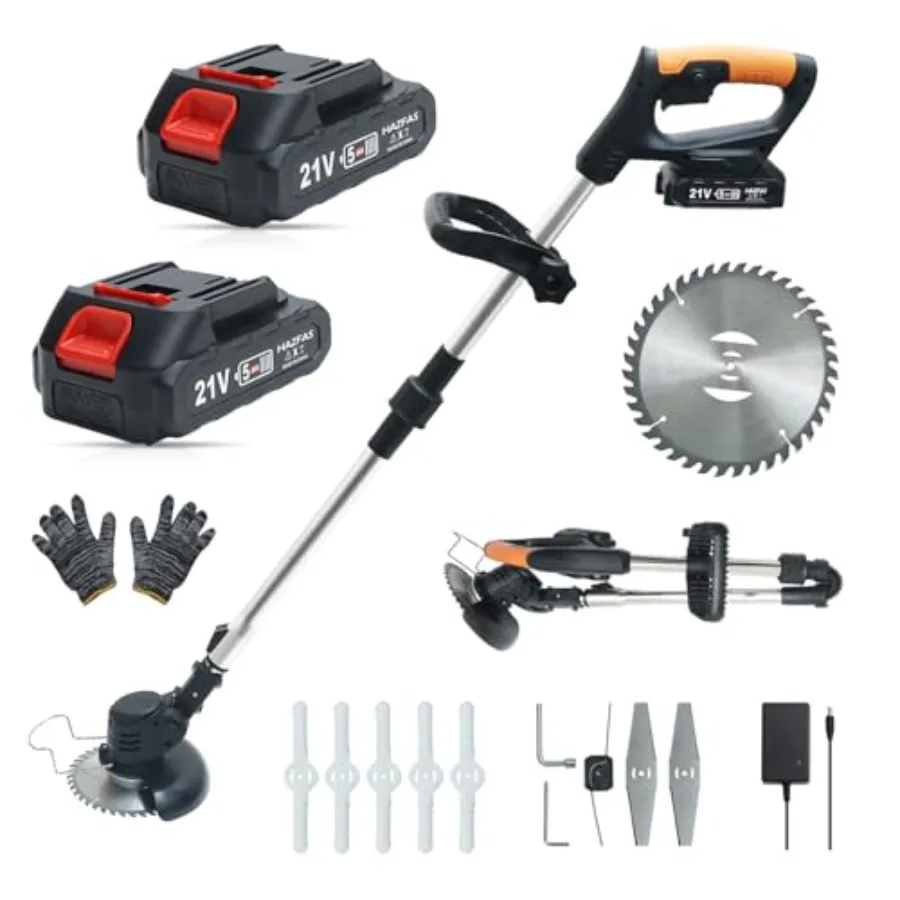 

Cordless Weed Wacker for outdoor lawn care, lightweight plastic and metal construction, black color, dual-battery included and