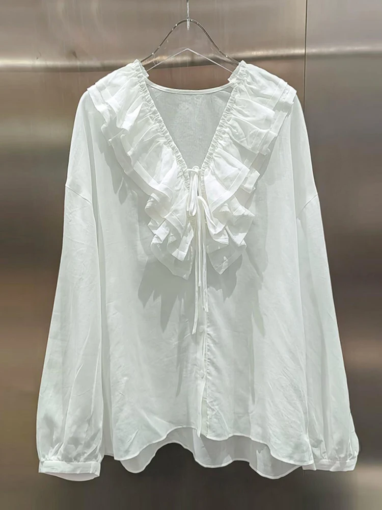 

Summer irt Fre Sle V-Ne Loose Fit Floral Lace Trim Commute Faion Women's Top High-End by Nu