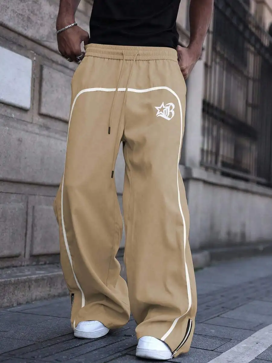 Mens Star Print Wide Leg Streetwear Sweatpants Casual Loose Fit Pants
