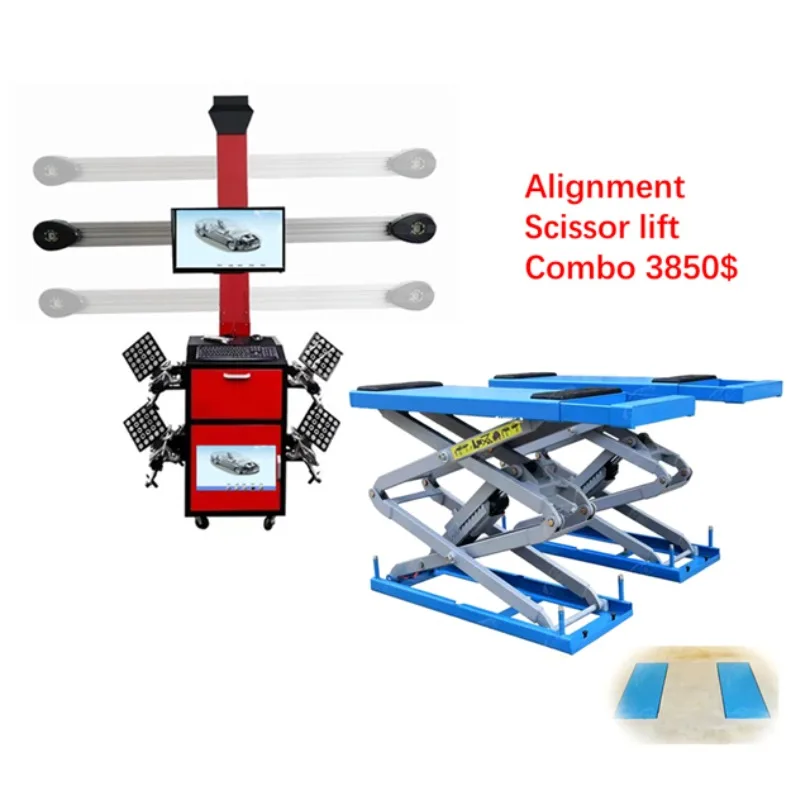 Auto Tracking 3D Four Wheel Alignment with 1.2m 4T Mobile Scissor Car Lift Combo 3D Wheel Alignment Machine