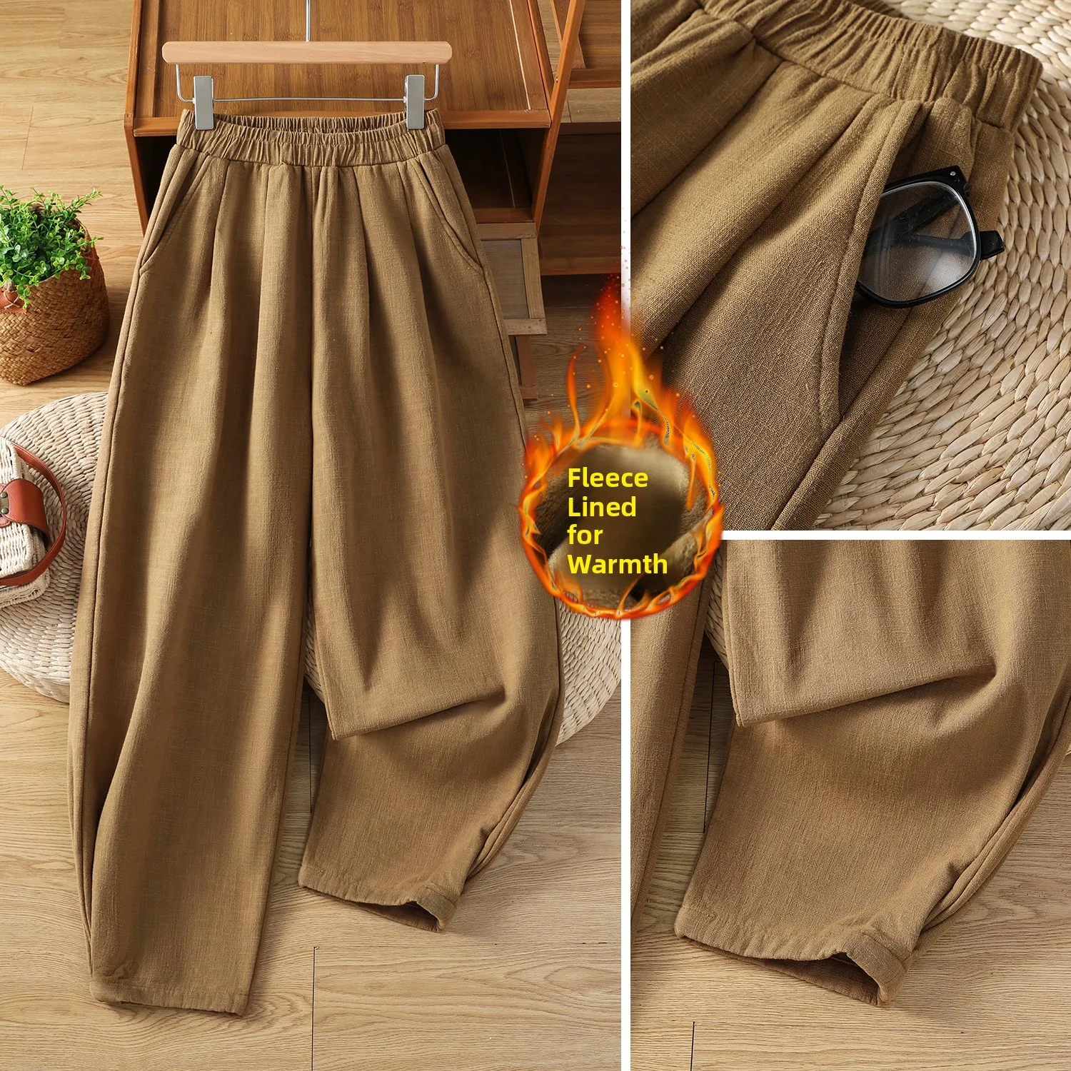 Thiened Fce 코튼 린넨 스트레이트 레그 팬츠 하이 웨이스트 롱 바지 여성 캐주얼 빈티지 예술적 바지