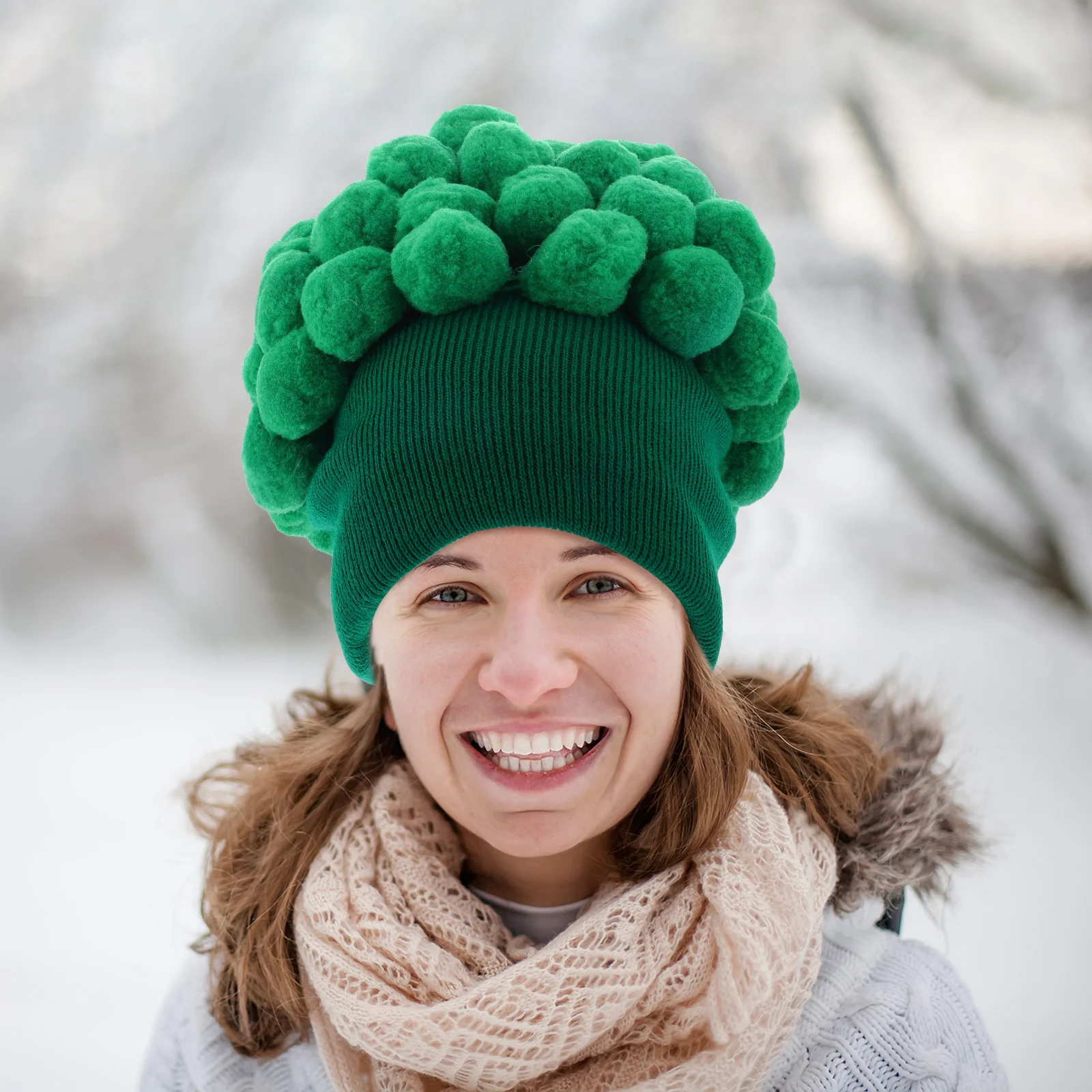 

Шляпа Брокколи, вязаная забавная шапка с овощами, помпон, уютный крючком аксессуар для праздничного костюма, милые шапки для женщин, кавайные шапки