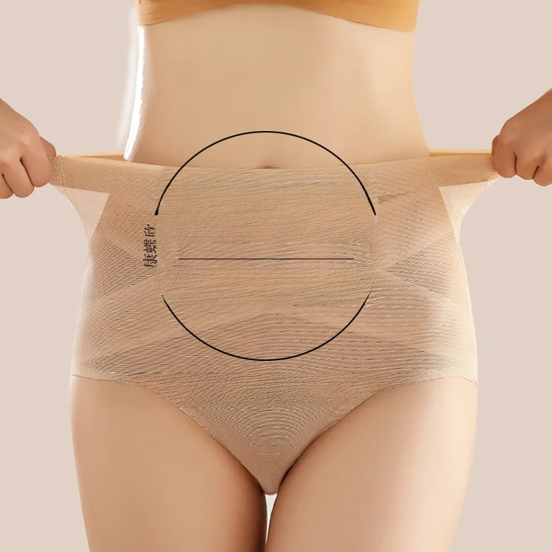 seamless-high-waist-postpartum-underwear-women's-summer-thin-model-shaping-briefs-breathable-mesh-fabric-sexy-pure-color