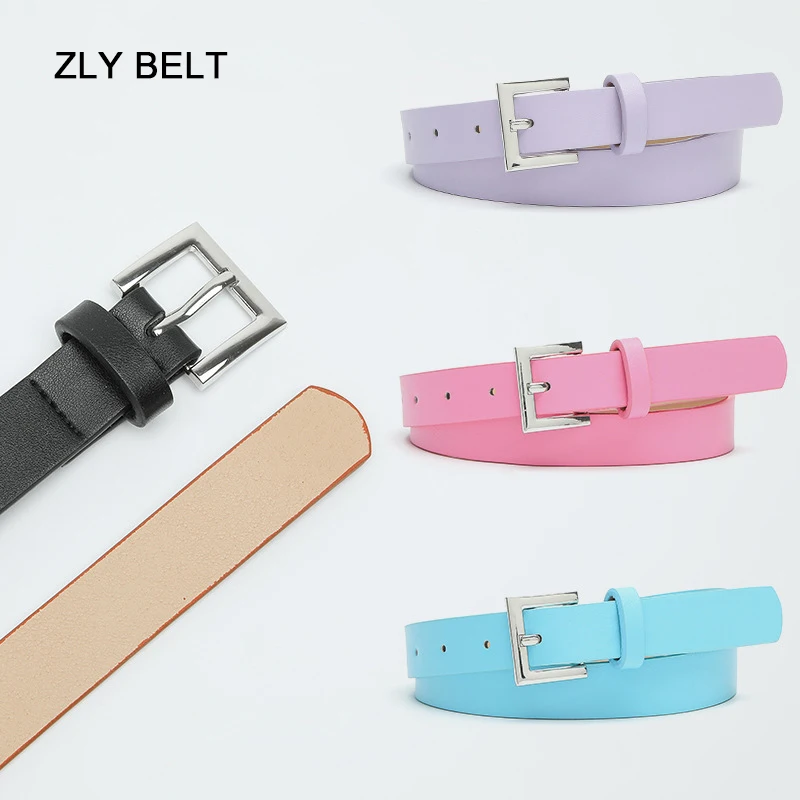 2023 New Fashion Belt Women Men Colorful PU Leather Material Square Alloy Metal Silver Pin Buckle Luxury Quality Low-Key Belt