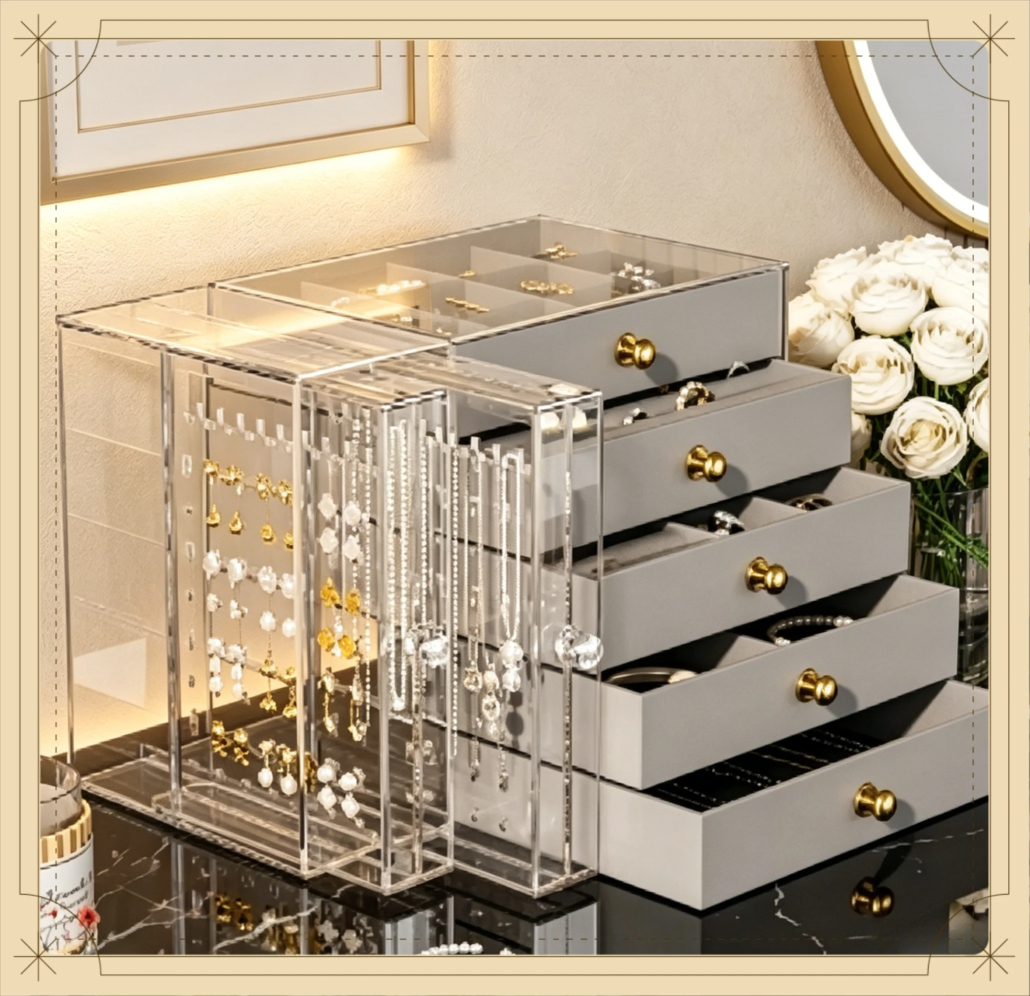 

Household Large Capacity Jewellery Display Case Drawer Type Jewelry Organizer Box for Necklace Bracelet Earring Ring Collection
