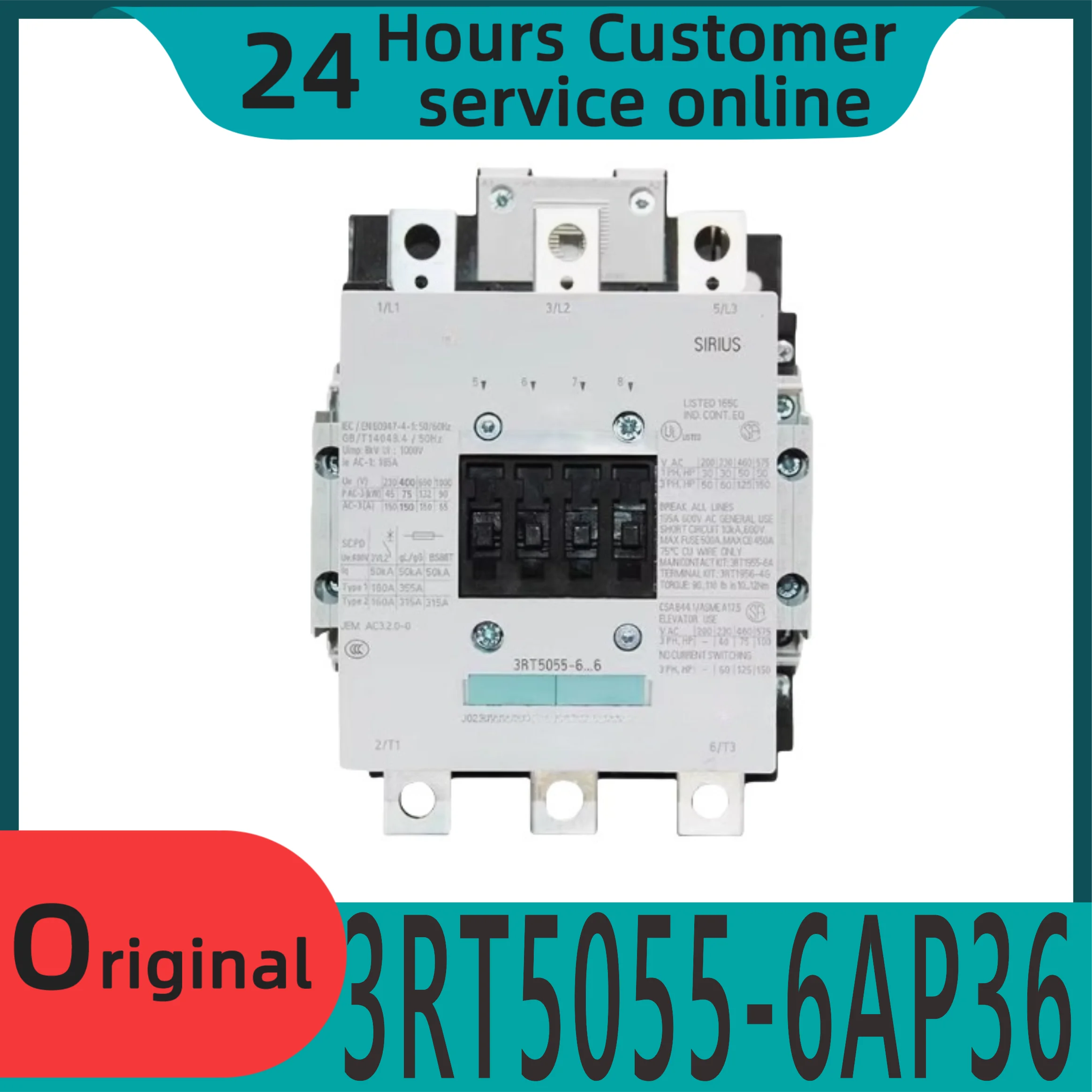 

Новый оригинальный контактор переменного тока 3RT5055-6AP36 3RT5055-6... 6 220 В 150 А