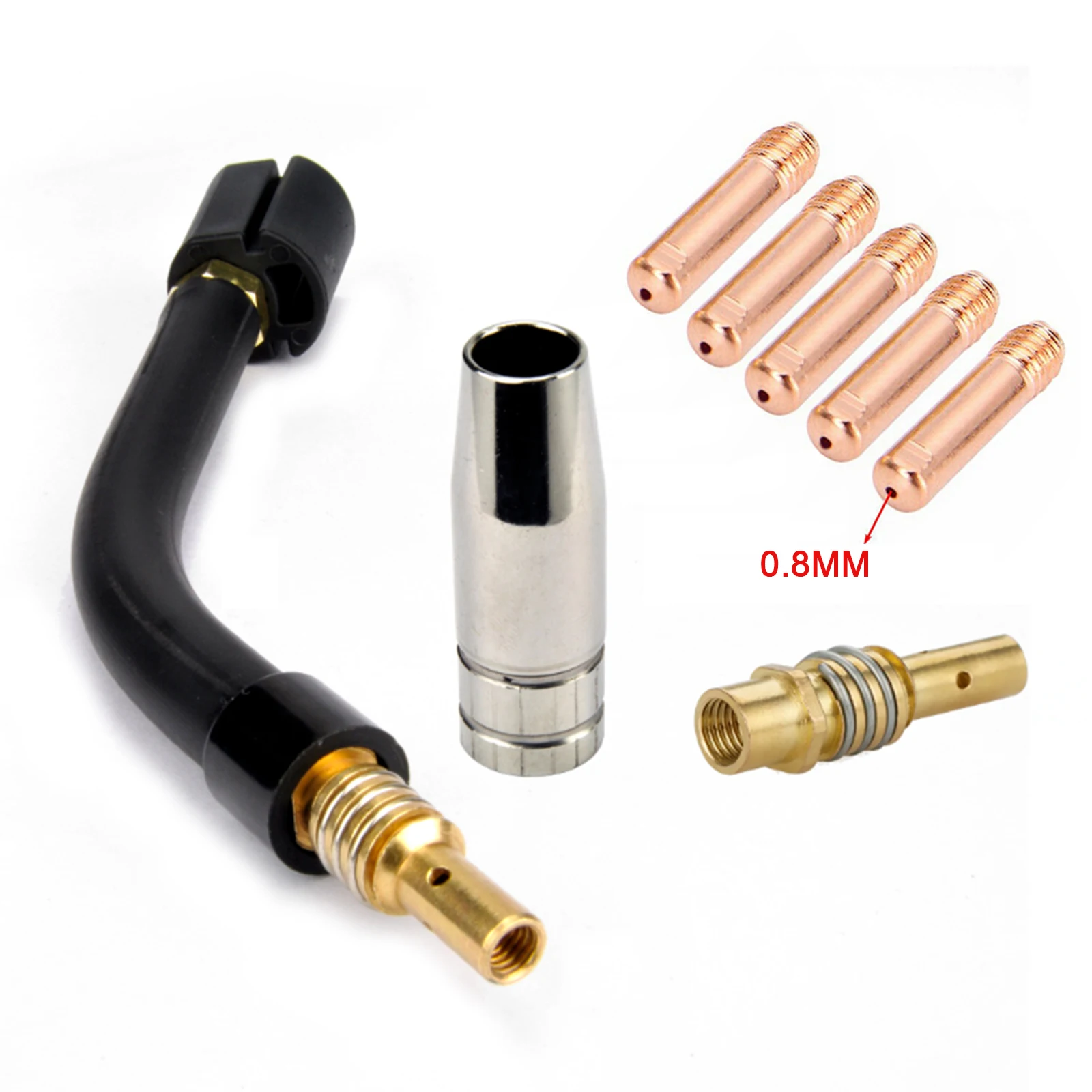 MB15 15AK Flexible Swan Neck Nozzle Tip Holder Tips 0.6/0.8/0.9/1.0/1.2mm MIG Torches Consumable Welding Tools Accessories