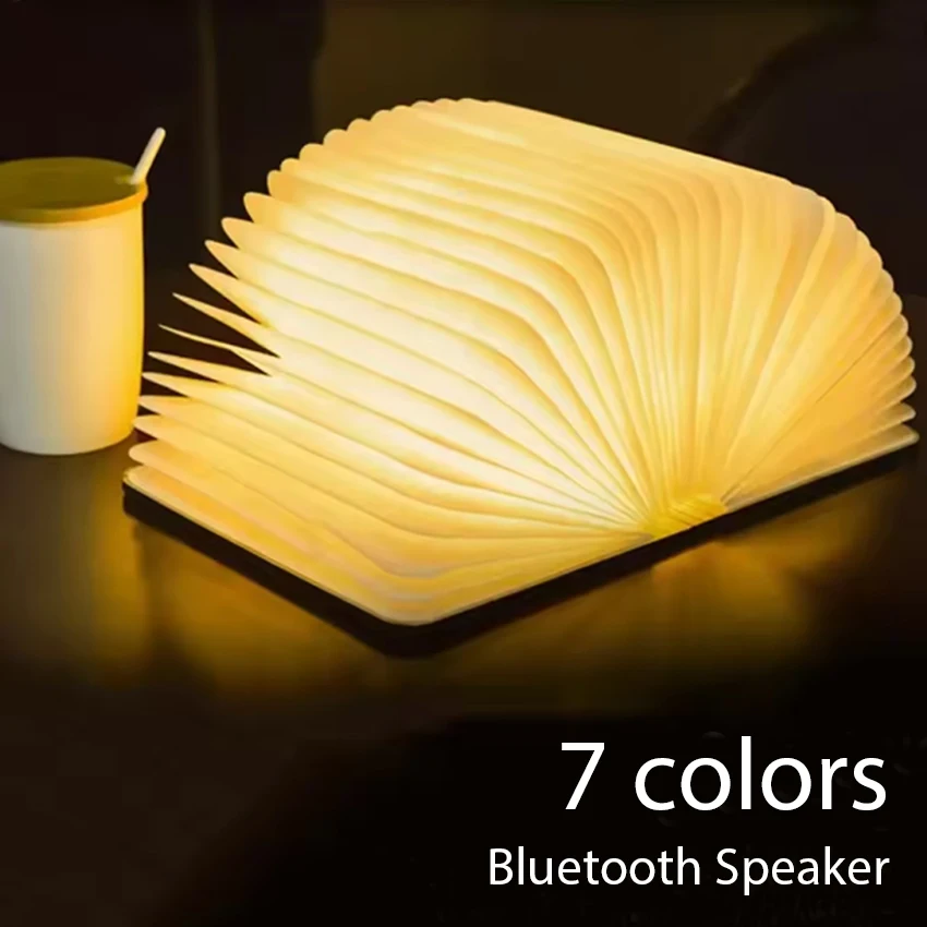 7 Colors 3D Folding Creative LED Night Light Bluetooth RGB USB Recharge Wooden Book Decor Bedroom Desk Table Lamp Brithday Gift