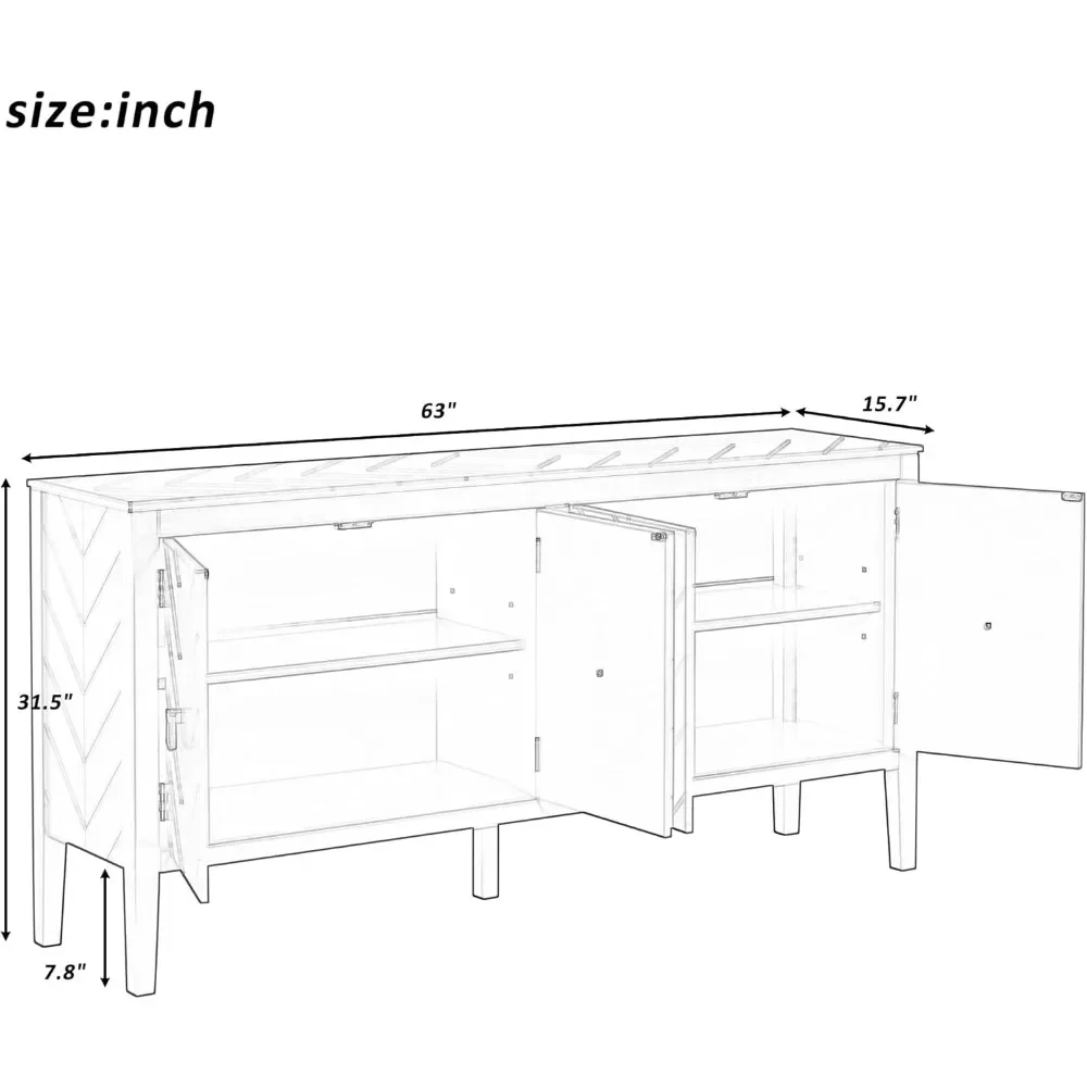 Geometric Line Patterns Sideboard With Four Door And Vintage Metal Handles|