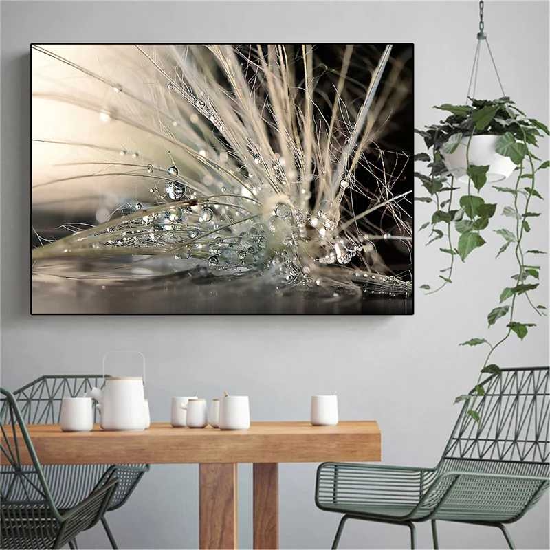 Morning Water Beads Canvas Painting Water Drops After Rain Posters and Print Beautiful Lanscape Wall Picture for Room Home Decor