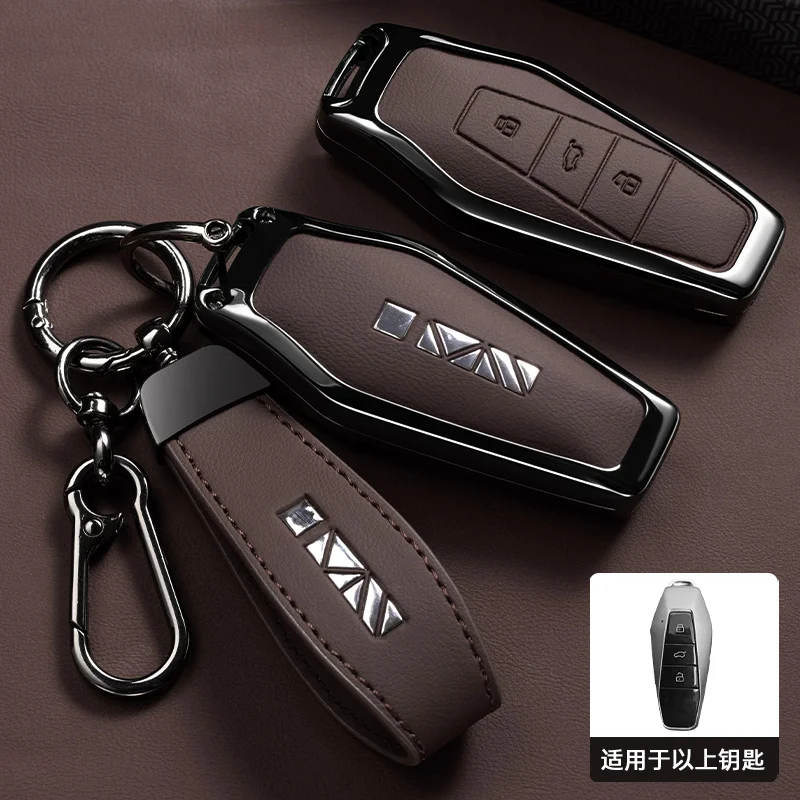 Car Zinc Alloy Leather Key Case Cover Holder Chain For Chery Icar 03 Icar03 AIQAR EQ7 EQ5 EQ3 JAECOO J6 J7 J8 Key Protective