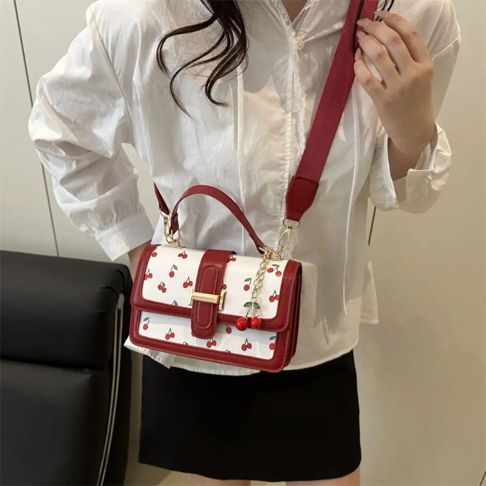

Cherry Pendant Cherry Crossbody Bag Large Capacity Handbag Printed Shoulder Bag Korean Style Message Bag Square Tote Bag Outdoor