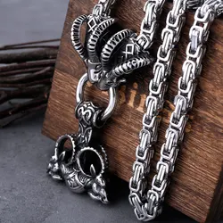 Stainless Steel Viking Thor Hammer Anchor Pendant Ram Rune Necklace Men's Fashion Charm Chain Amulet Nordic Jewelry As A Gift