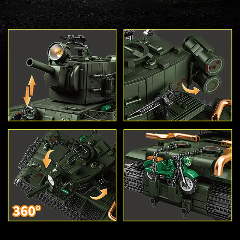 Tanque pesado militar WW2 KV2, leopardo alemán 2A8, tanque de batalla principal, bloques de construcción, armas técnicas del ejército, juguetes de ladrillos, regalo para niños