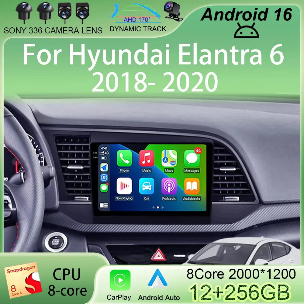 

9-дюймовая Android 16 автомагнитола для Hyundai Elantra 6 2018-2020 с DSP, QLED, GPS-навигацией, мультимедийным видеоплеером, без DVD, 2DIN