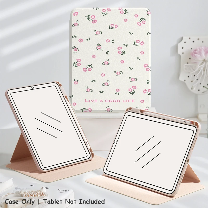 

360° Rotating Stand Case for iPad 5/6th 7/8/9th Gen Air3 Pro 11 Clear Acrylic Pink Frame Auto Sleep Pencil Holder Slim Cover