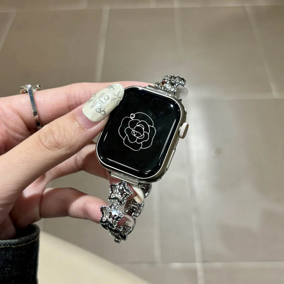 سوار مجوهرات فاخر من الزركون على شكل نجمة لساعة Apple Watch UItra 10 9 8 7 6 5 4 3 2 SE Band iWatch Series 41 مم 42 مم 40 مم 38 مم 49 مم 45 مم 44 مم 46 مم سوار نحاسي