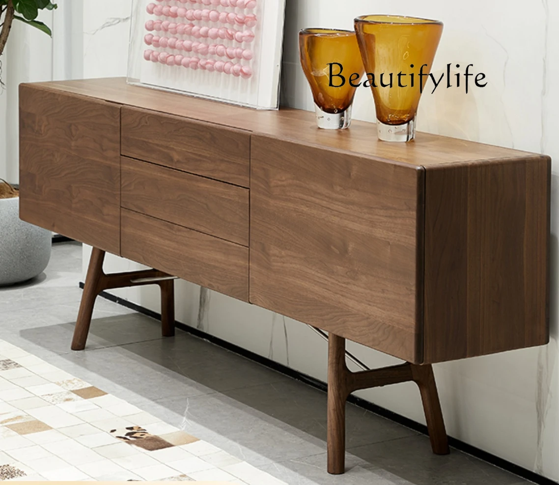 Italian Minimalist Black Walnut Double-Door Sideboard Cabinet Modern Light Luxury Wall Entry Entrance Cabinet