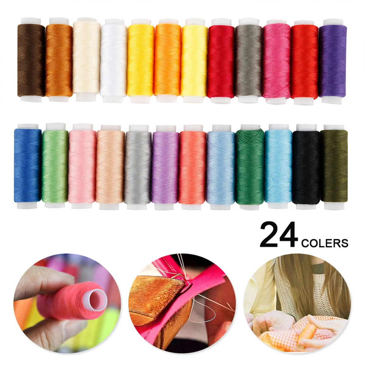 24Pcs Bobbins Sewing Threads Set Assorted Colors Hand Sewing Threads Multipurpose Spool Threads Machine for DIY Embroidery