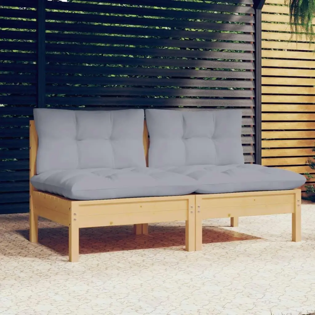 Modern 2-Seater Patio Sofa with Gray Cushions | Durable Solid Pinewood Design