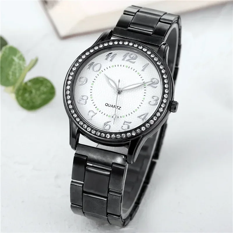 Luxury Brand Women Watch Fashion Simple Rhinestone Steel Band Watch Ladies Big Dial Quartz Clock Bracelet Clock